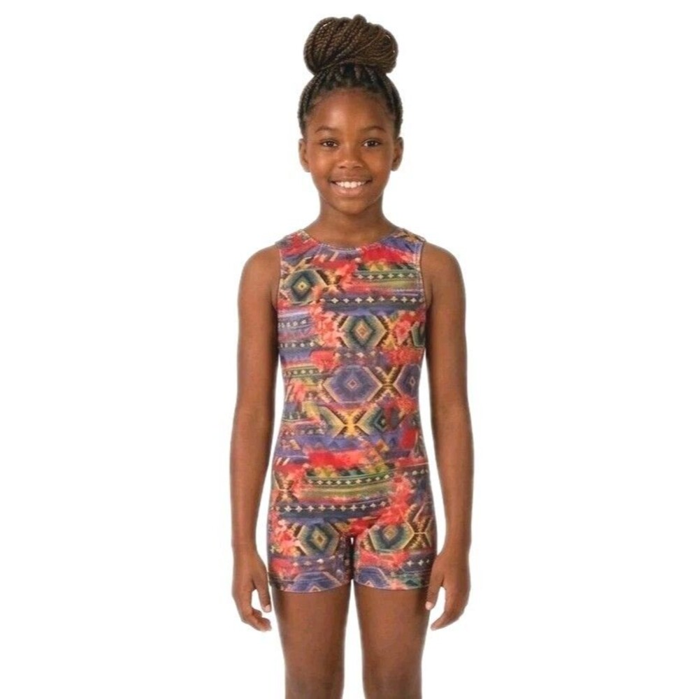 GK Elite VTG 90s Aztec Micro Velvet Sleeveless Unitard Biketard CL Size Child L